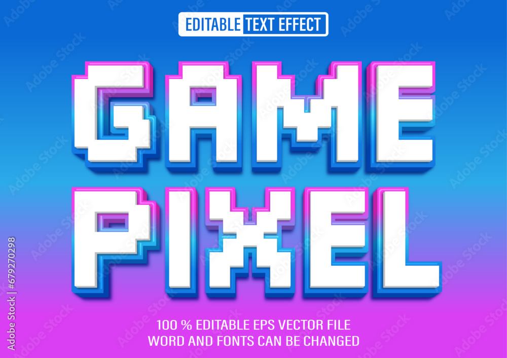 Poster game pixel arcade editable text effect 3d style template
