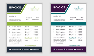 Modern minimal vector business invoice template .Business stationery design payment agreement design template.

