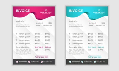 Modern minimal vector business invoice template .Business stationery design payment agreement design template.
