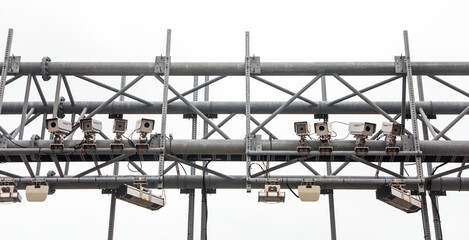 security camera overlooking city streets, symbolizing surveillance, safety, and urban security in a modern environment