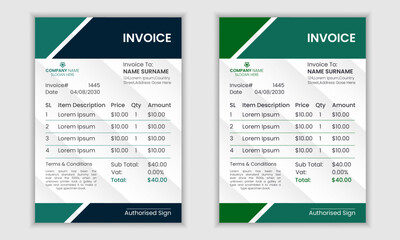 Modern minimal vector business invoice template .Business stationery design payment agreement design template.
