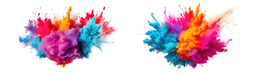 set collection of color powder explosion isolated on white transparent png background