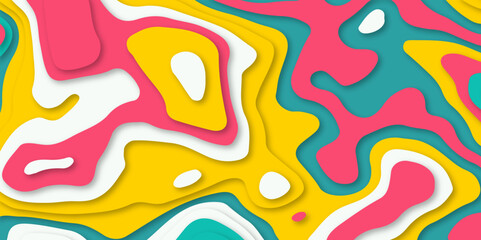 Papercut multi layers 3D color texture vector background. Abstract topography concept design or flowing liquid illustration for website template. Smooth origami art shape paper cut