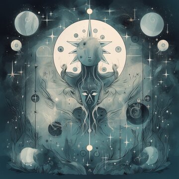 The full moon hanging around and stars in the style Ai generated art