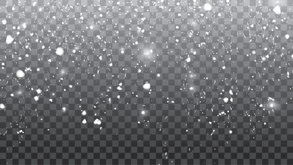 Winter background with snow falling on transparent layer. Seamless realistic falling snow