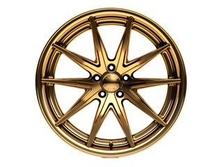 Sleek Gold Car Rim, isolated on a transparent or white background