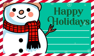 Joyful Christmas and New Year Greeting Card Featuring a Charming Snowman: A Winter Season Vector