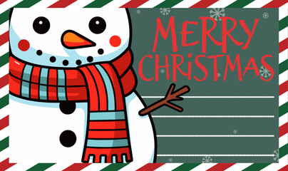 Greeting Card for a Merry Christmas and Happy New Year with a Cute Snowman: Winter Season Vector
