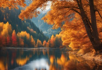 Landscape of a beautiful valley with mountains and lakes experiencing amazing autumn 