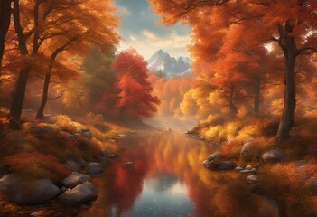 Landscape of a beautiful valley with mountains and lakes experiencing amazing autumn 