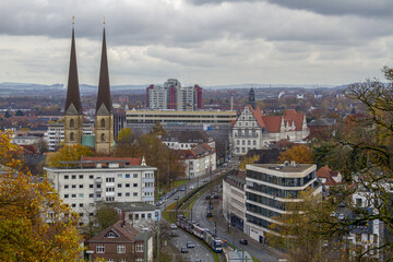 Fototapeta premium Panoramic view on the city center of Bielefeld, Germany