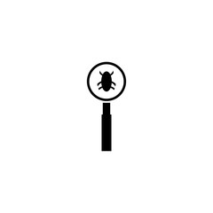 Bug, beetle and magnifying glass icon isolated on white background
