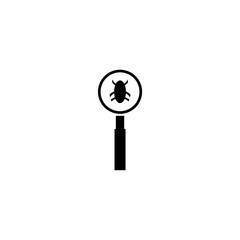 Bug, beetle and magnifying glass icon isolated on white background