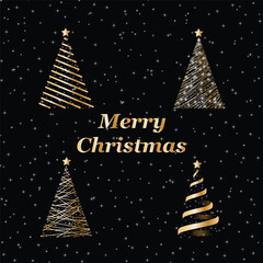 Set of Christmas trees. Postcard, card - MERRY CHRISTMAS. Set of decorative Christmas trees on original background. Vector illustration