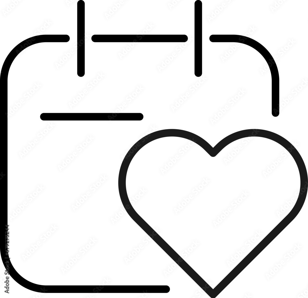 Poster heart by calendar simple outline symbol for web sites. suitable for books, stores, shops. editable s