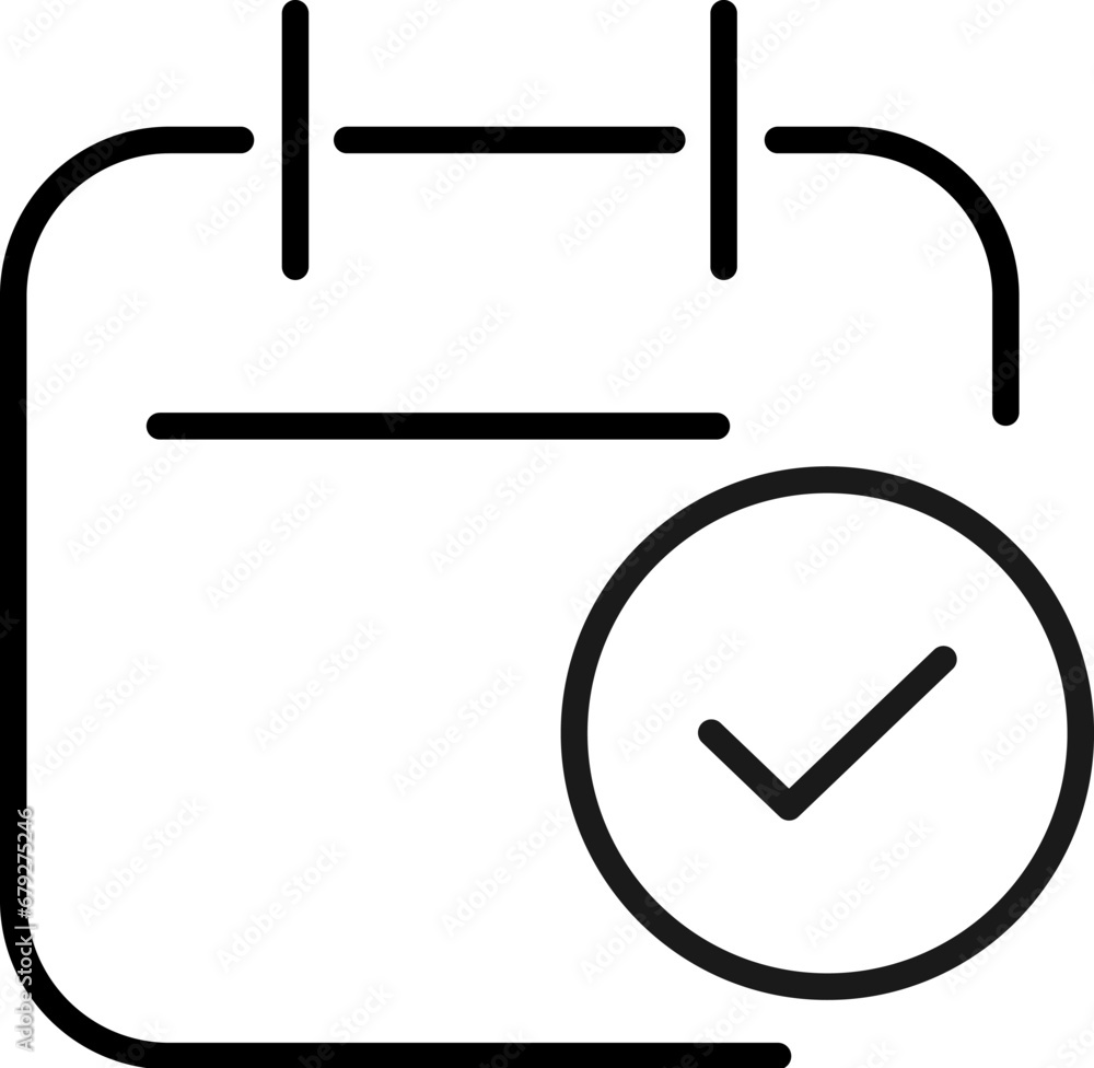 Poster checkmark by calendar simple minimalistic outline icon. suitable for books, stores, shops. editable 