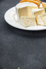 cheese soft creamy white mold strong taste eating cooking appetizer meal food snack on the table copy space food background rustic top view