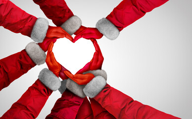 Winter Holiday Support and Christmas Holidays and community unity as a group of diverse Santa Claus...