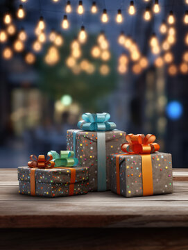 Gift box with bokeh and copy space