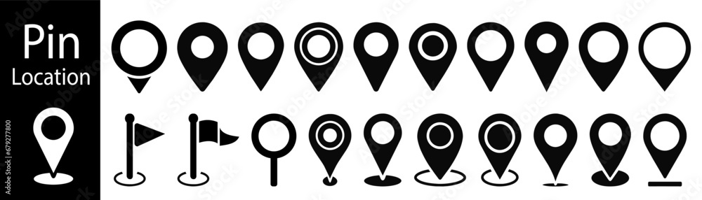 Poster set of map pin icons. location marker collection. point map, point center map icon vector set