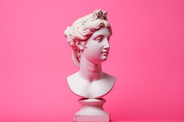Gypsum copy of ancient statue Venus head isolated on v background. Plaster sculpture woman face - obrazy, fototapety, plakaty