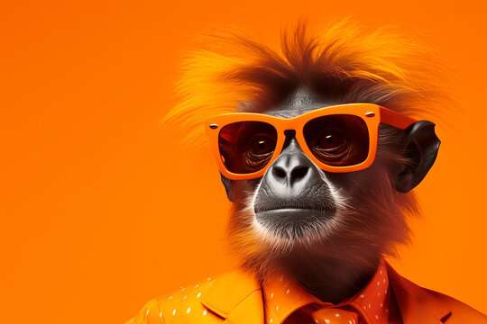 funny monkey with orange glasses suit and tie marketing mascot animal