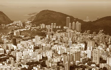 Foto op Plexiglas Aerial view of Rio de Janeiro down town view from Colcovado hill, Rio de Janeiro, Brazil in Sepia Tone © jobi_pro