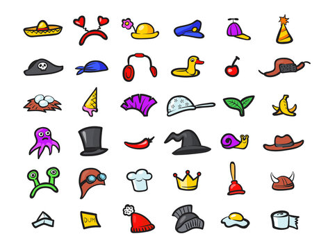 Among us hats. Different hat set for amongus game characters, christmas sport winter santa, cartoon imposter, neat png design