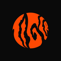 creative circle circular rounded typography of lettering black and orange tiger print pattern stamp label badge emblem sticker symbol icon mascot character logo design inspiration