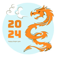 Stylized dragon on a blue background, numbers and the inscription happy new year. New Year's design, greeting card, New Year celebration