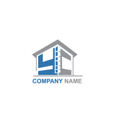 modern YC letter real estate logo in linear style with simple roof building in blue and gray color