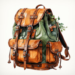 watercolor Backpack clipart, Generative Ai