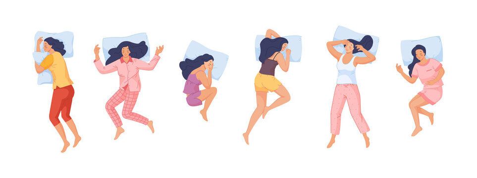 Woman sleep. Female sleeping positions, png illustration