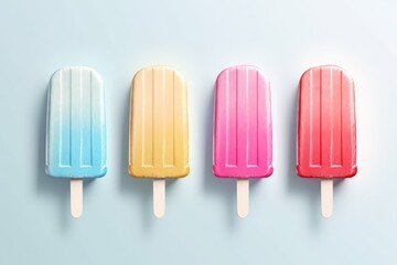 Colorful popsicles on blue background, top view. Vector illustration, Set of bright ice cream popsicle, AI Generated
