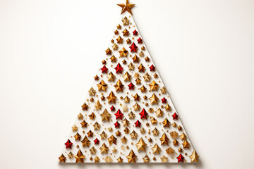 Christmas tree made from red and gold stars on a white background. Christmas Card Design.