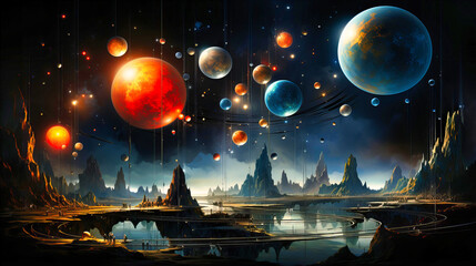 Obraz premium Celestial dance of planets in harmonious orbits
