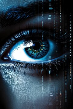 Cybernetic eye closeup. Future technology. Ai Generative