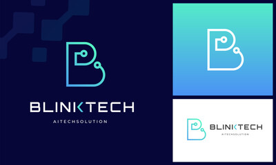 Modern initial letter B with digital technology wire link internet connection logo design