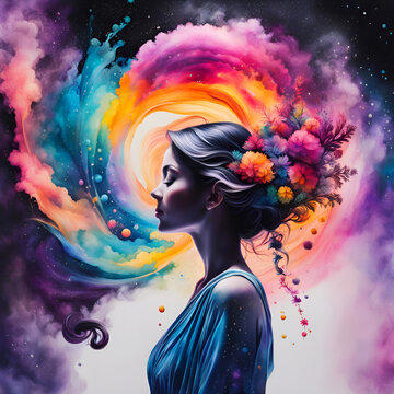 Illustration abstraite femme, la magie des fleurs,bien-&ecirc;tre,parfums