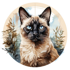 watercolor Balinese cat clipart, Generative Ai - obrazy, fototapety, plakaty