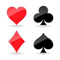 Play card symbol suit vector icon template. Poker heart ace spade, diamond casino card symbol