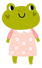 Cute frog girl character. Lovely cartoon animal