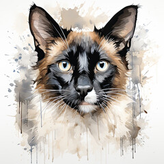 watercolor Balinese cat clipart, Generative Ai