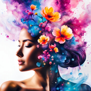 Illustration abstraite femme, la magie des fleurs,bien-&ecirc;tre,parfums