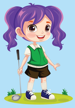 a little playing golf vector illustration