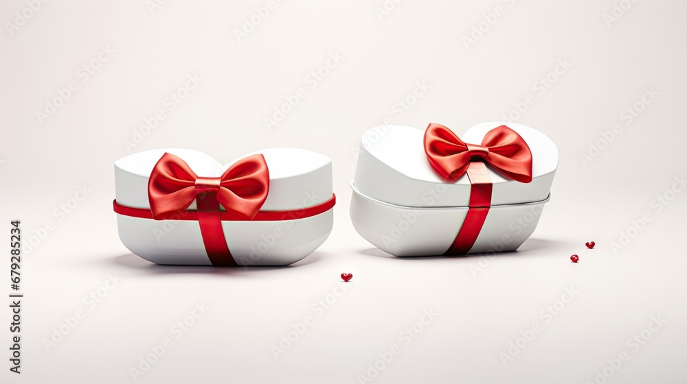 Aufkleber a white box with a red bow and a white box with a red bow on the lid and a white box with a red bow 