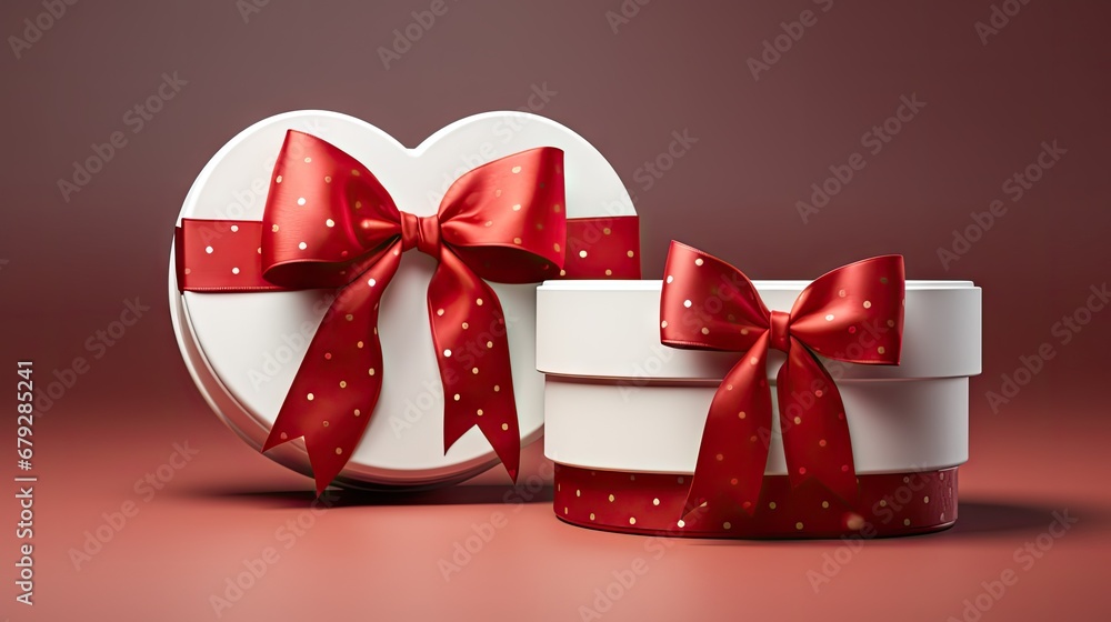 Aufkleber a white box with a red bow and a white box with a red ribbon and a white box with a red bow.
