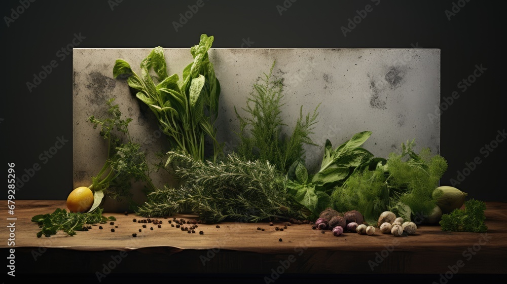 Poster a table topped with lots of different types of veggies next to a cutting board with a knife on top o