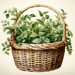 Naklejka premium watercolor basket clipart, Generative Ai