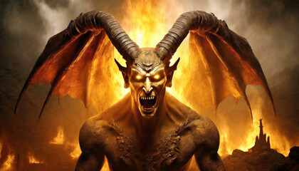 Face of a devil in hell - obrazy, fototapety, plakaty